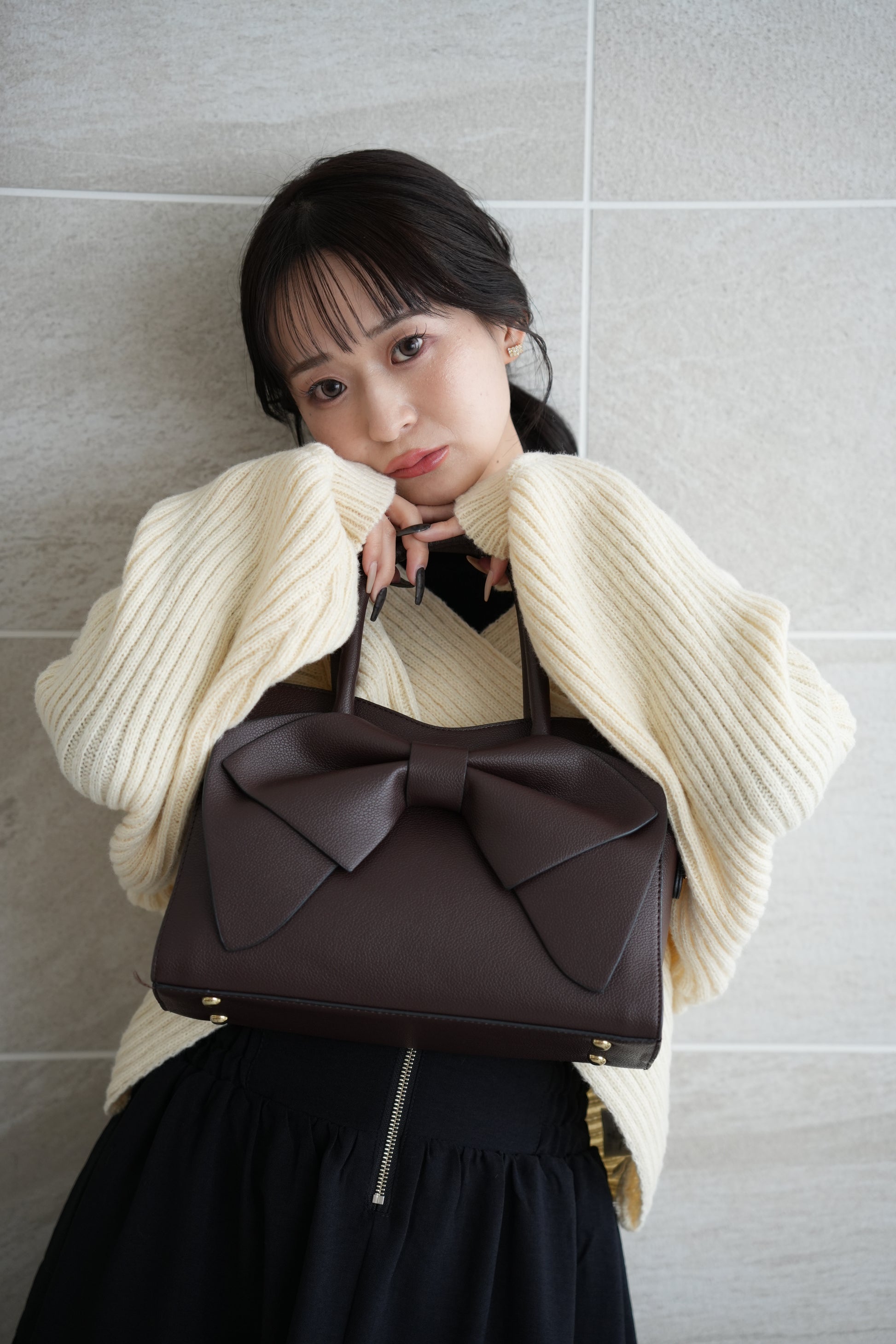 フェイクレザーリボンバッグ