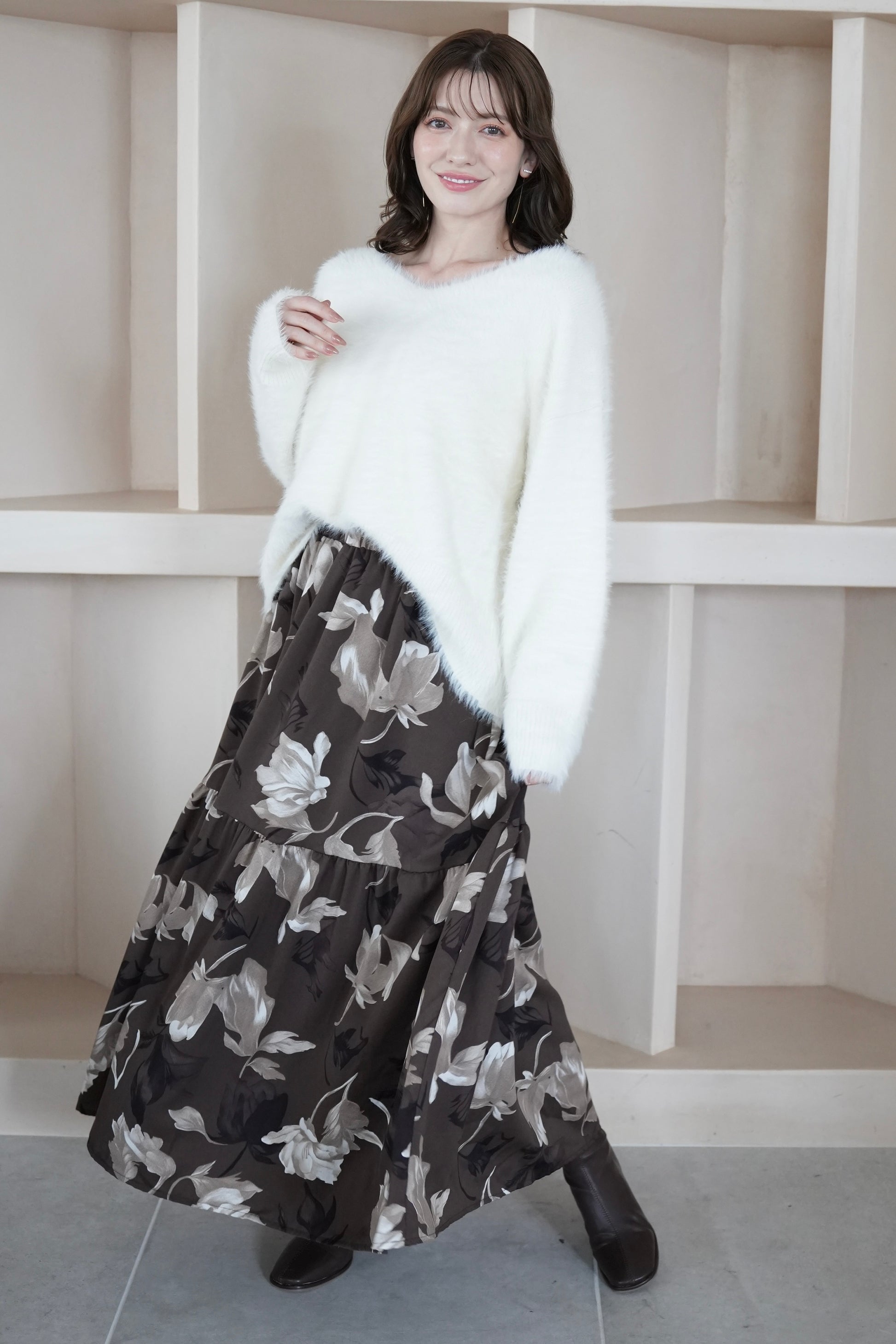 大花柄ティアードスカート